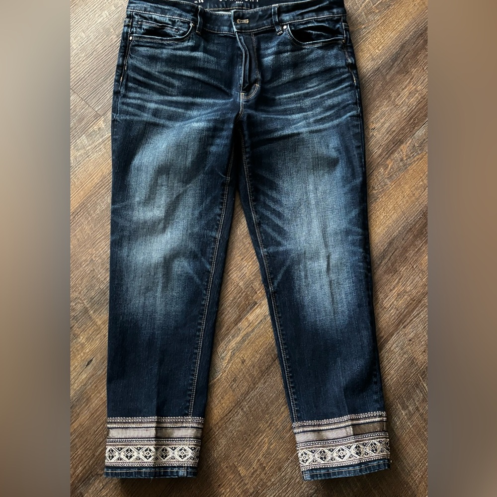 White House Black Market Embellished Hem Crop Jeans